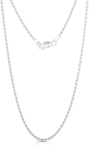 Authentic Solid Sterling Silver Rope Diamond-Cut Braided Twist Link .925 ITProLux Necklace Chains 1MM - 5MM, 16" - 30", Made In Italy, Men & Women