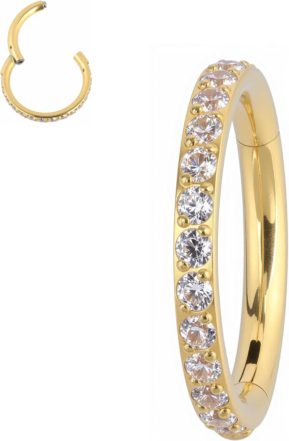 B BodyPJ Sparkles Crystal Pave Hinged Segment Nose Ring,Titanium F136,Cartilage Hoop Earring,Multi-Purpose,1PC