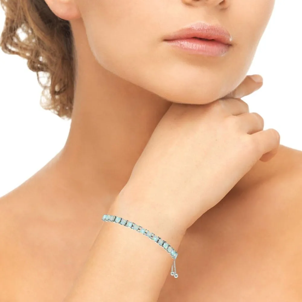 B. BRILLIANT Sterling Silver Genuine, Created, or Simulated Princess-cut 3mm Bolo Pull-string Adjustable Tennis Bracelet for Stacking