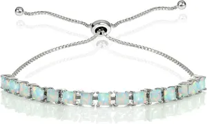 B. BRILLIANT Sterling Silver Genuine, Created, or Simulated Princess-cut 3mm Bolo Pull-string Adjustable Tennis Bracelet for Stacking