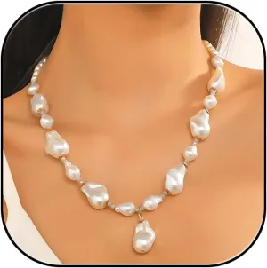 Baroque Pearl Necklaces for Women Dainty Irregular Pearl Choker Necklace White Freshwater Pearl Beaded Necklace Vintage Pearl Charm Choker Necklace Birthday Wedding Jewelry for Women Bride