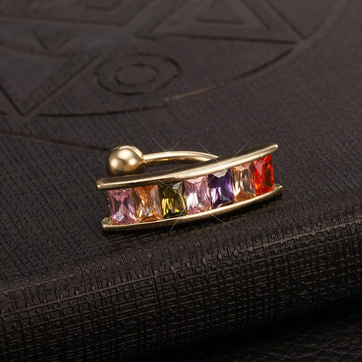 Belly Button Ring Titanium 14G, Channel Set Belly Button Ring Summer Cubic Zirconia Navel Rings for Women Gold Stud