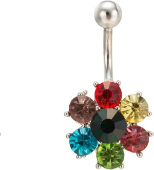 Belly Ring Surgical Steel, Flower Belly Button Rings Cubic Zirconia Belly Button Piercing 14G Stud