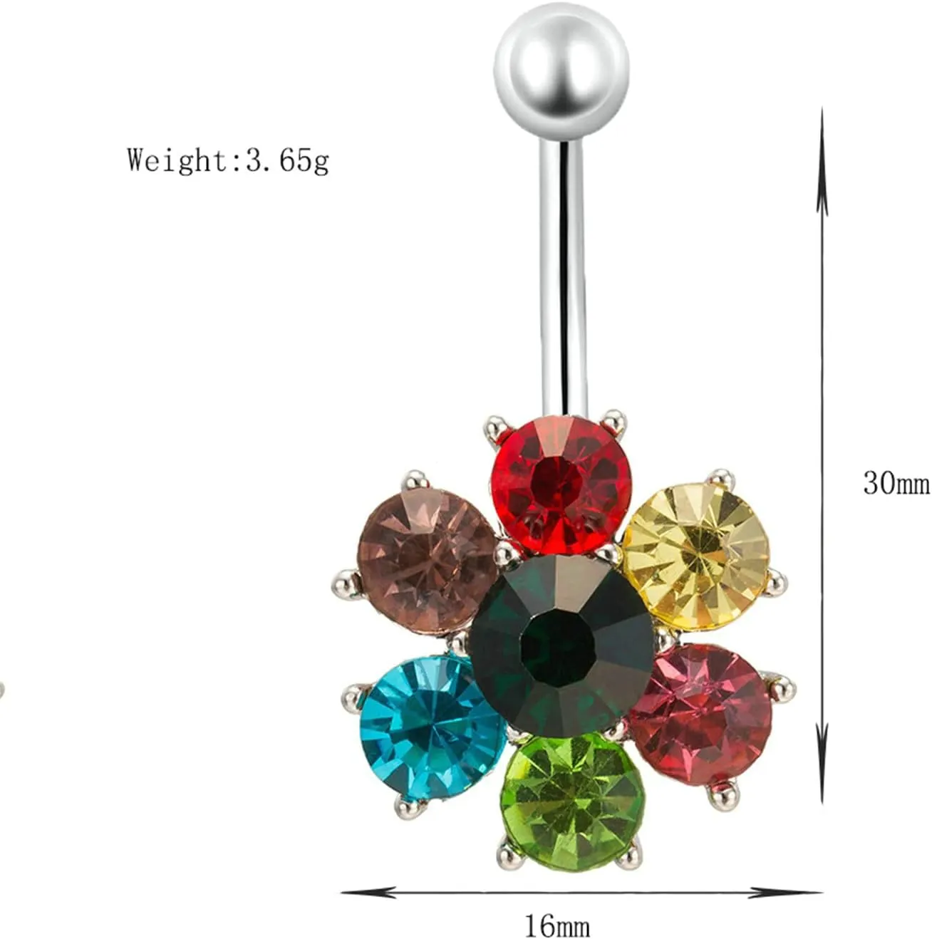 Belly Ring Surgical Steel, Flower Belly Button Rings Cubic Zirconia Belly Button Piercing 14G Stud