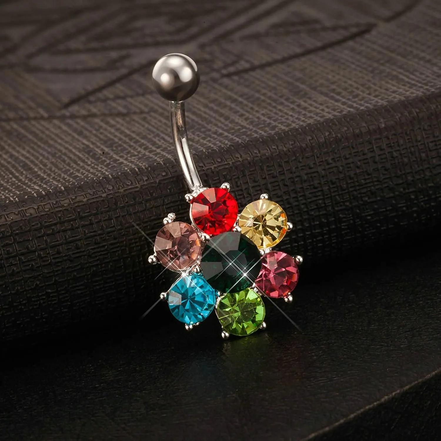 Belly Ring Surgical Steel, Flower Belly Button Rings Cubic Zirconia Belly Button Piercing 14G Stud