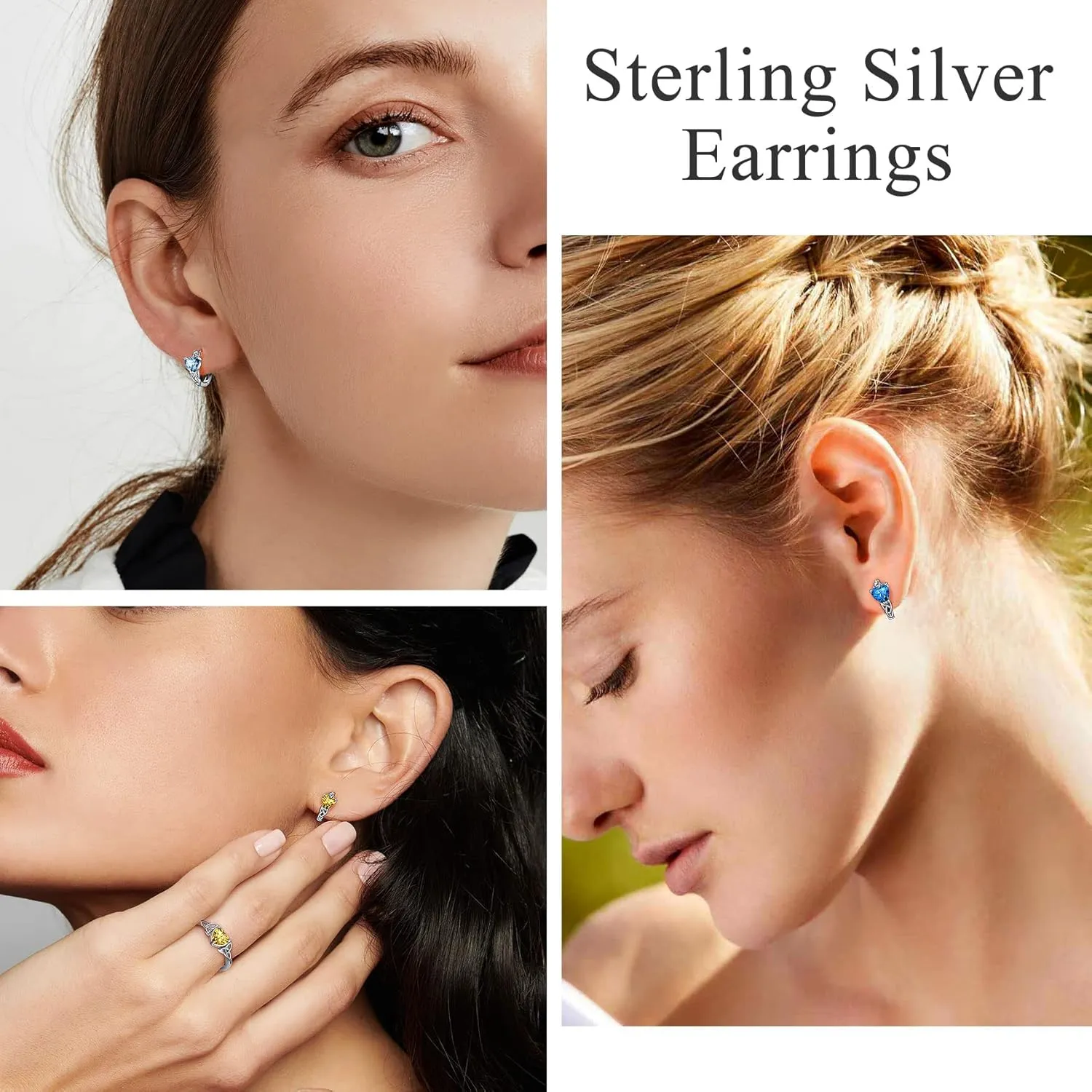 Bestyle Sterling Silver Celtic Earrings with Birthstone for Women, Hoop/Cross/Heart/Celtic Knot Celtic Birthstone Earrings for Women, Great Birthday Gift