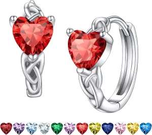 Bestyle Sterling Silver Celtic Earrings with Birthstone for Women, Hoop/Cross/Heart/Celtic Knot Celtic Birthstone Earrings for Women, Great Birthday Gift