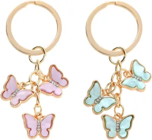 Bewudy 2Pcs Butterfly Keyrings For Women, Cute Keychain Girly Crystal Butterfly Keyring For Girls, Metal Key Ring Small Gift for Key Bag Purse Accessories
