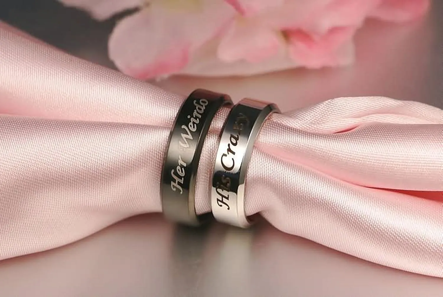Beydodo Engagement Rings His and Hers Rings Stainless Steel Set Engraved Her Weirdo and His Crazy Size 5-13