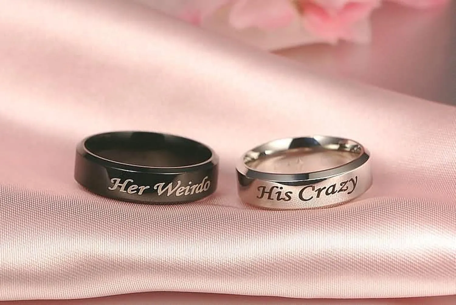 Beydodo Engagement Rings His and Hers Rings Stainless Steel Set Engraved Her Weirdo and His Crazy Size 5-13