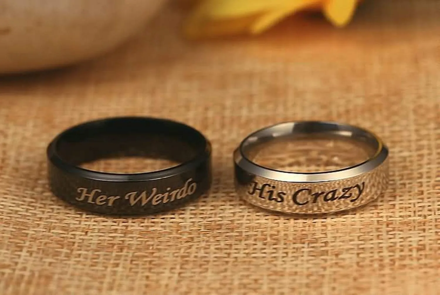 Beydodo Engagement Rings His and Hers Rings Stainless Steel Set Engraved Her Weirdo and His Crazy Size 5-13