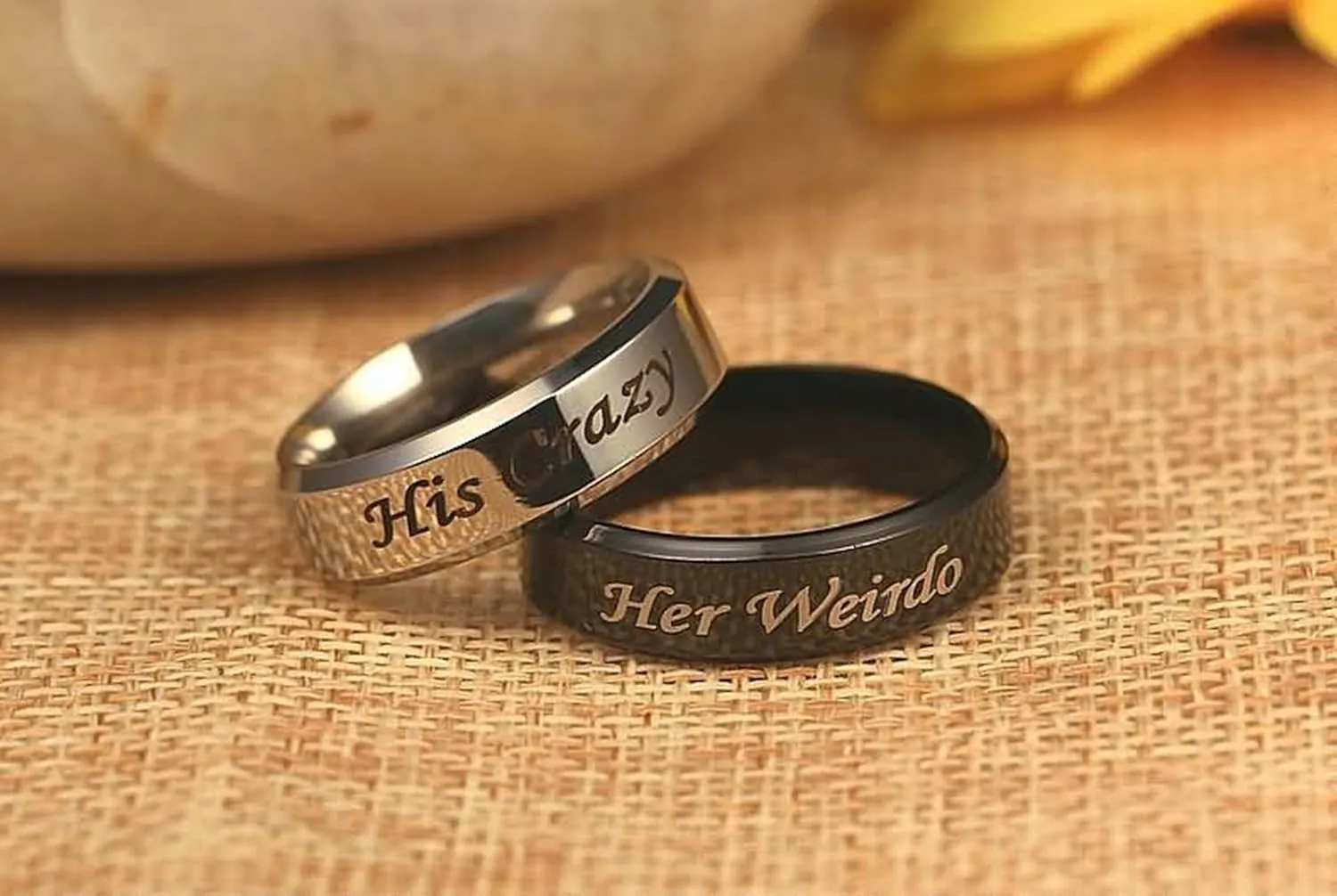 Beydodo Engagement Rings His and Hers Rings Stainless Steel Set Engraved Her Weirdo and His Crazy Size 5-13