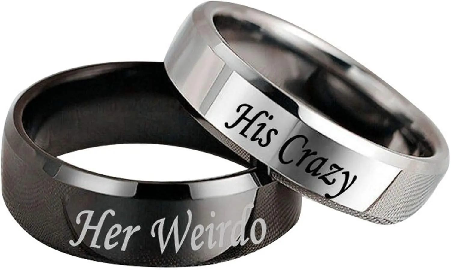 Beydodo Engagement Rings His and Hers Rings Stainless Steel Set Engraved Her Weirdo and His Crazy Size 5-13