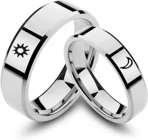 Beydodo Engagement Rings His and Hers Sets Stainless Steel Rings Promise Engraved Moon and Sun Pattern Size 5-13