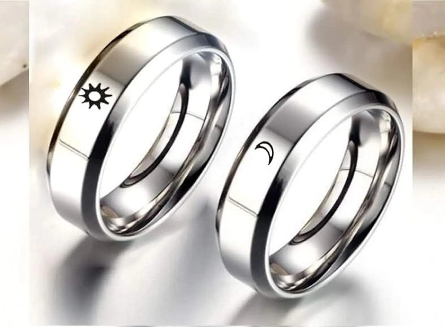 Beydodo Engagement Rings His and Hers Sets Stainless Steel Rings Promise Engraved Moon and Sun Pattern Size 5-13