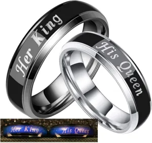 Beydodo Matching Rings for Couples Promise Rings Stainless Steel Ring Set Engraved Her King and His Queen Size 5-13
