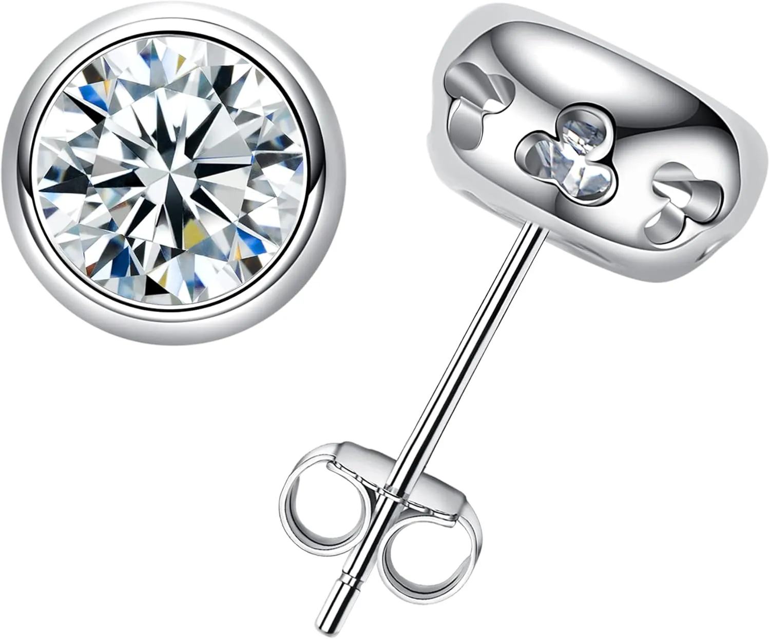 Bezel Moissanite Earrings Stud for Women 1-2 cttw Brilliant Round Cut D color VVS Moissanite Platinum-Plated Sterling Silver Stud Earrings Friction Back Engagement Anniversary Promise Christmas Birthday