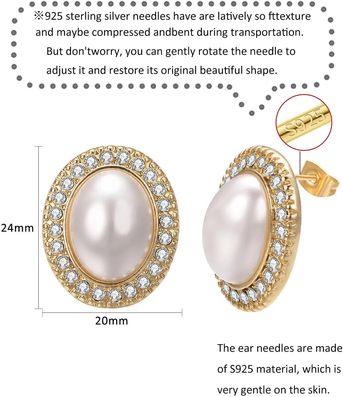 Big Rhinestone Mabe Pearl Earrings Statement Gold Rose Gold Silver Stud Earrings for Women Wedding Party Prom Vintage Jewelry