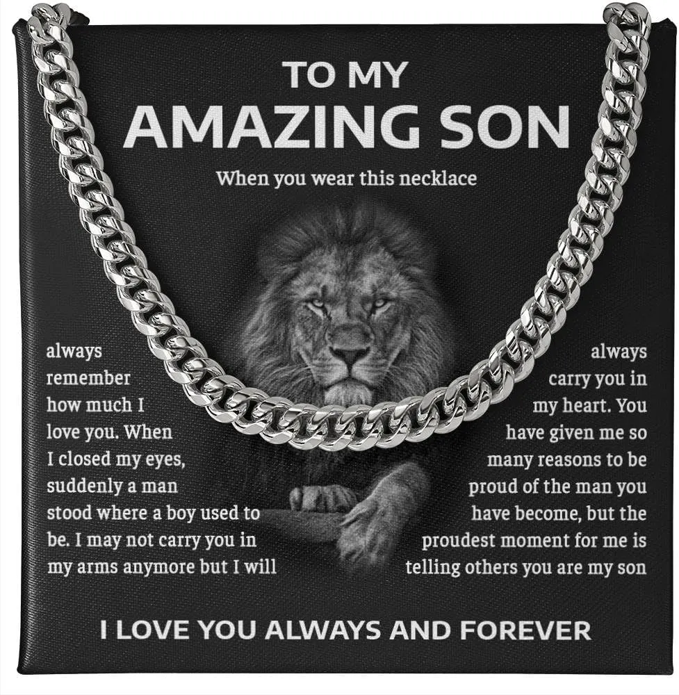 Birthday Gifts For Son From Mom and Dad, Necklace To My Man, Cuban Link Chain with Message Card and Box