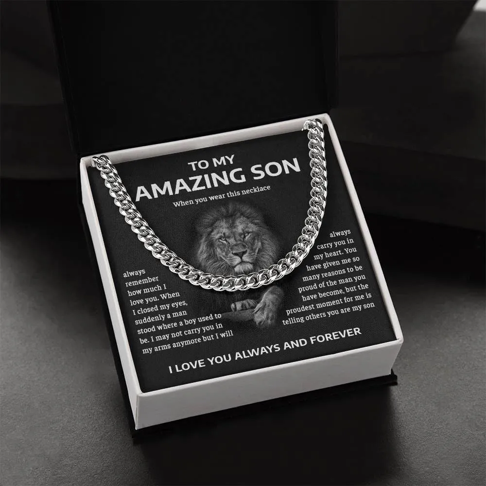 Birthday Gifts For Son From Mom and Dad, Necklace To My Man, Cuban Link Chain with Message Card and Box