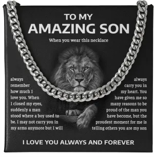 Birthday Gifts For Son From Mom and Dad, Necklace To My Man, Cuban Link Chain with Message Card and Box