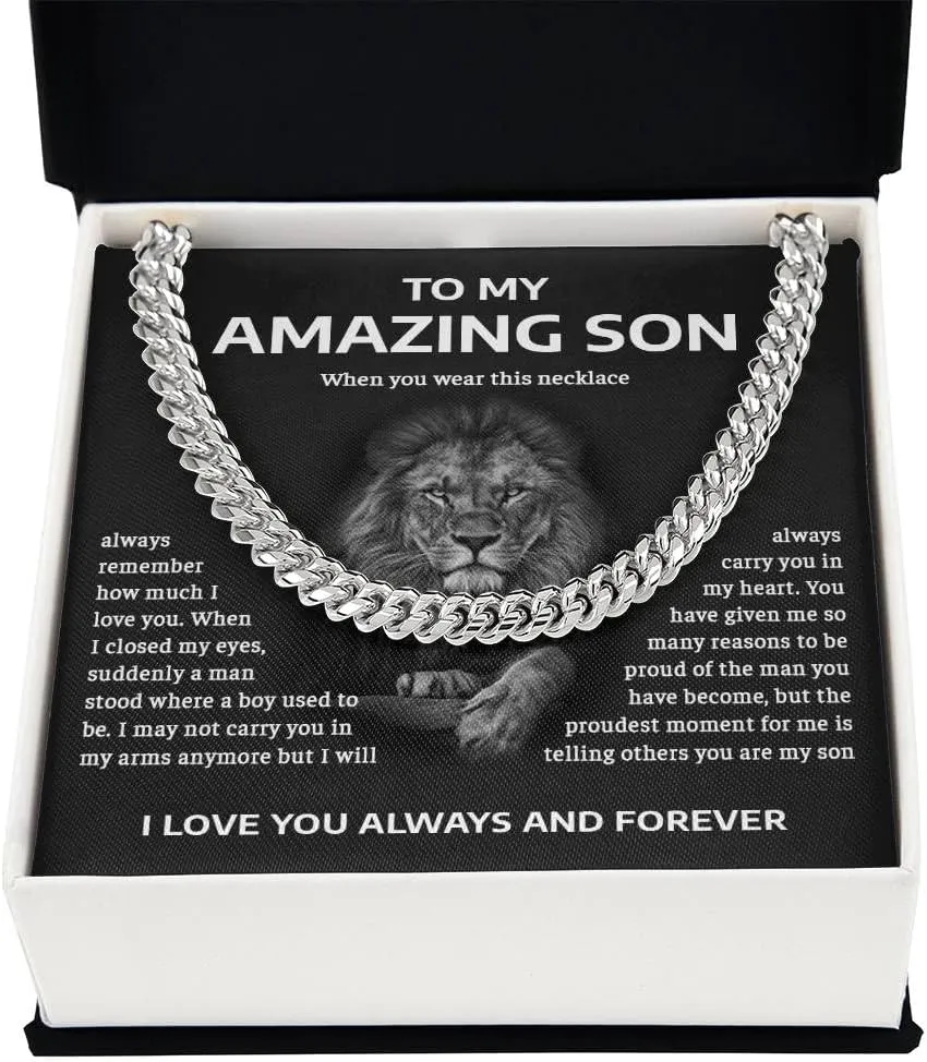 Birthday Gifts For Son From Mom and Dad, Necklace To My Man, Cuban Link Chain with Message Card and Box