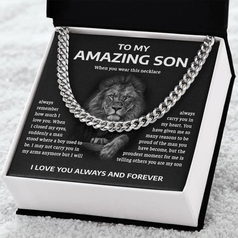 Birthday Gifts For Son From Mom and Dad, Necklace To My Man, Cuban Link Chain with Message Card and Box