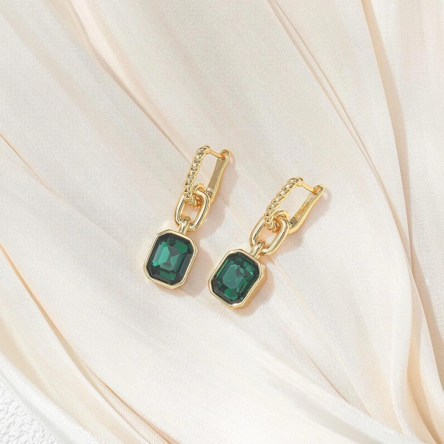 Birthstone Crystal Dangle Drop Earrings, 18K Gold Plated Huggie Hoop Hypoallergenic Earring Jewelry Gifts for Women
