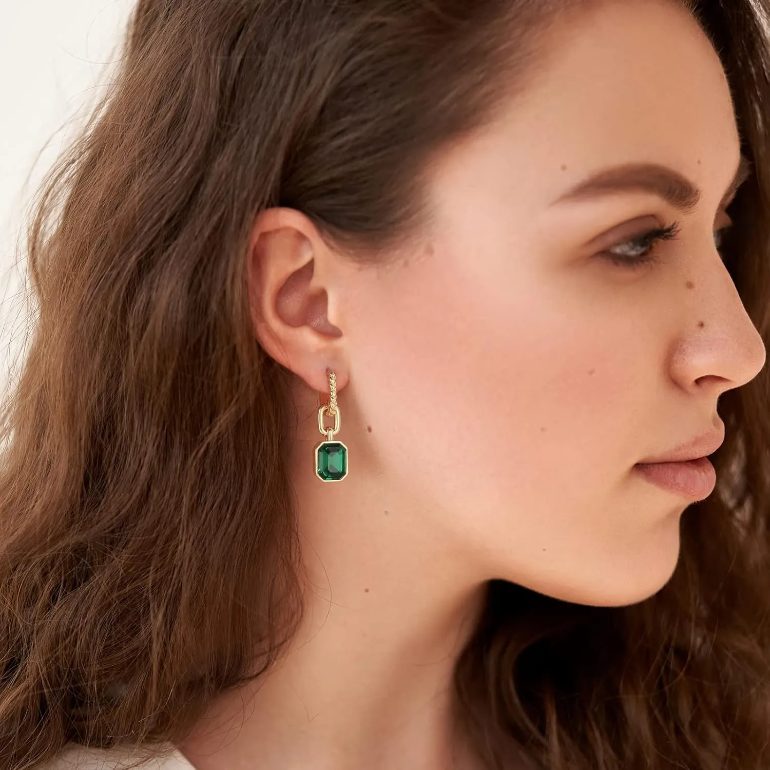 Birthstone Crystal Dangle Drop Earrings, 18K Gold Plated Huggie Hoop Hypoallergenic Earring Jewelry Gifts for Women