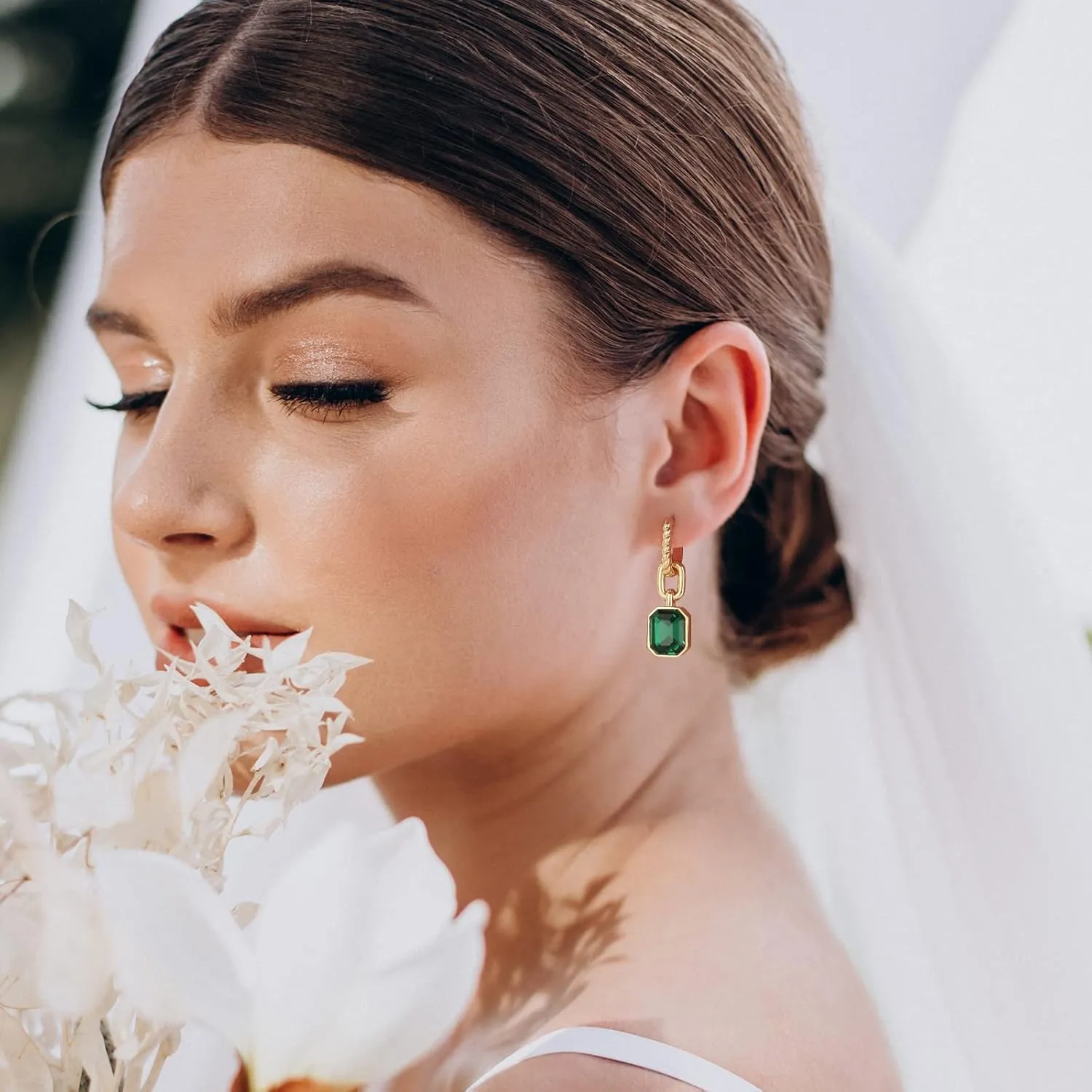 Birthstone Crystal Dangle Drop Earrings, 18K Gold Plated Huggie Hoop Hypoallergenic Earring Jewelry Gifts for Women