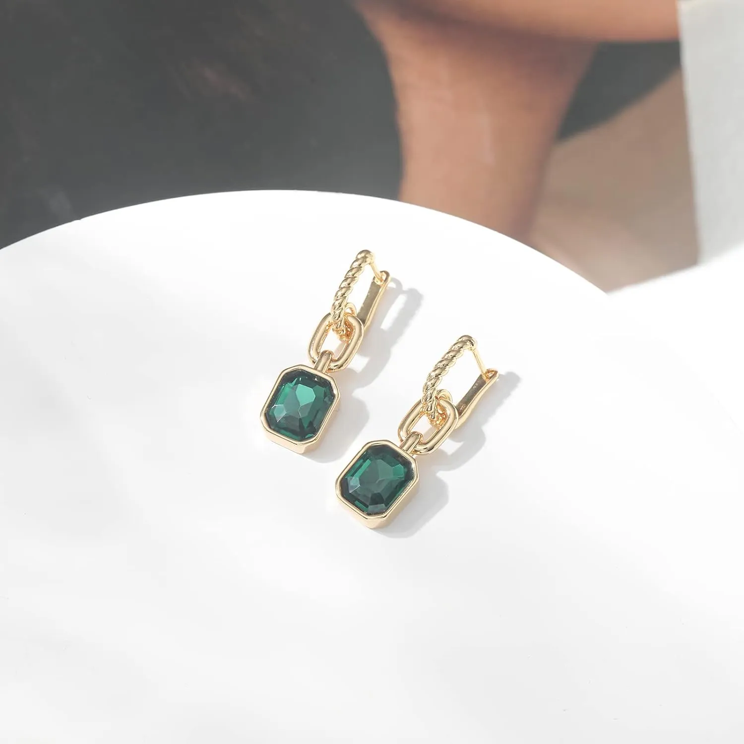 Birthstone Crystal Dangle Drop Earrings, 18K Gold Plated Huggie Hoop Hypoallergenic Earring Jewelry Gifts for Women