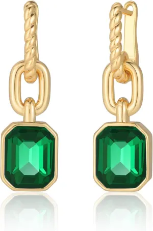 Birthstone Crystal Dangle Drop Earrings, 18K Gold Plated Huggie Hoop Hypoallergenic Earring Jewelry Gifts for Women