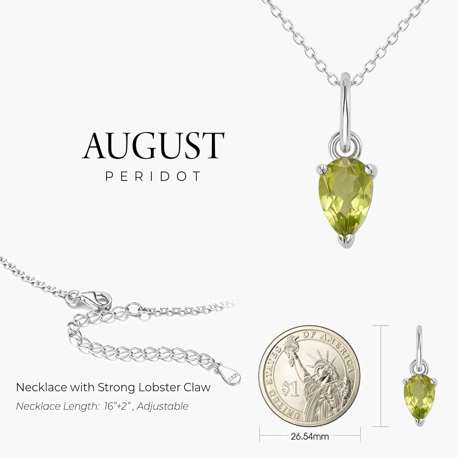 Birthstone Necklace for Women, 925 Sterling Silver Genuine Gemstone Quality Pendant, Dainty Jewelry Gift for Mom & Daughter