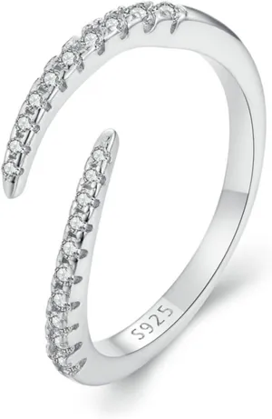 BISAER 925 Sterling Silver Rings 14K White gold and Yellow gold Plated Cubic Zirconia Open Twist Eternity Band for Women