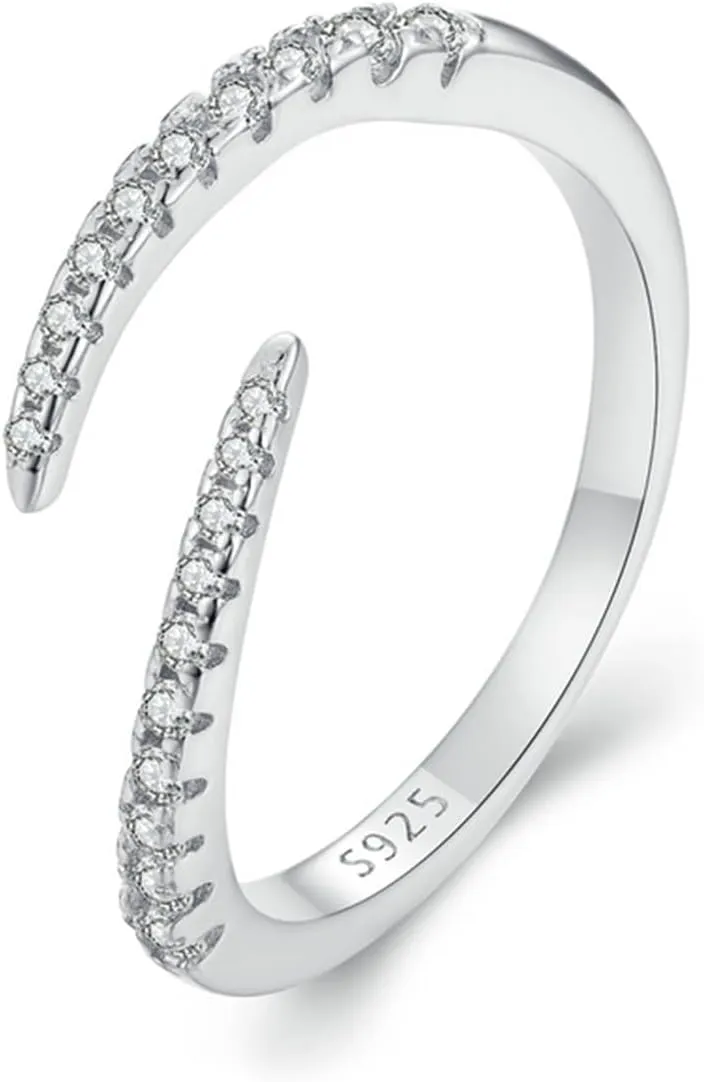 BISAER 925 Sterling Silver Rings 14K White gold and Yellow gold Plated Cubic Zirconia Open Twist Eternity Band for Women