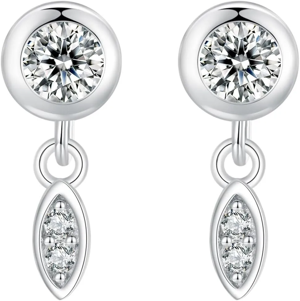 BISAER Cubic Zirconia Earrings Studs 18K Gold Plated Hypoallergenic Flat Back Sterling Silver Earrings CZ Earrings for Women Gifts for Her