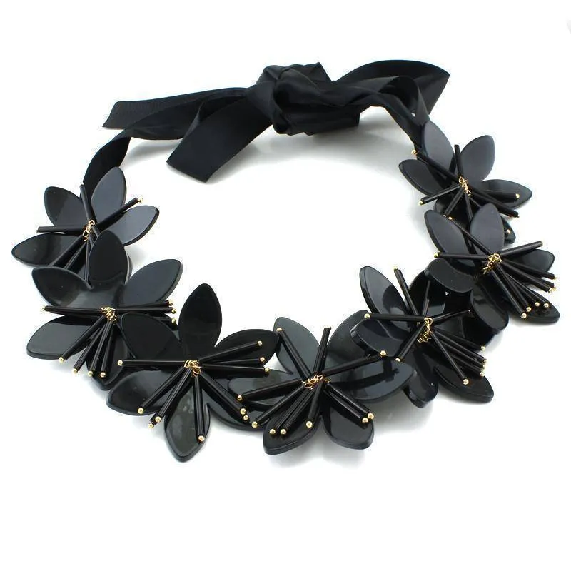 Black Acrylic Flowers Statement Necklace