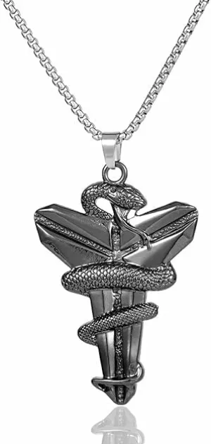 Black Mamba Necklace for Men Silver Snake Year Necklace Hip Hop Pendant Necklace Animal Zodiac Lucky Necklace Snake Wrapped Cross Necklace Trendy Mamba Stainless Steel Necklace