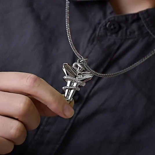 Black Mamba Necklace for Men Silver Snake Year Necklace Hip Hop Pendant Necklace Animal Zodiac Lucky Necklace Snake Wrapped Cross Necklace Trendy Mamba Stainless Steel Necklace