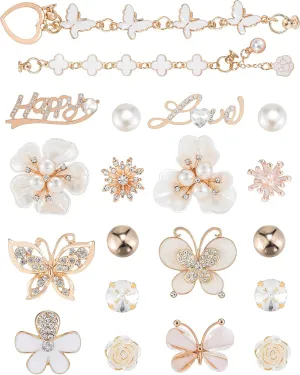 Bling Shoe Charms with Chains Designer Flower and Butterfly Shoe Decoration Pack Pearl Diamond Jewelry Clog Pins Jewelry Rhinestone Accessories for Girls Women