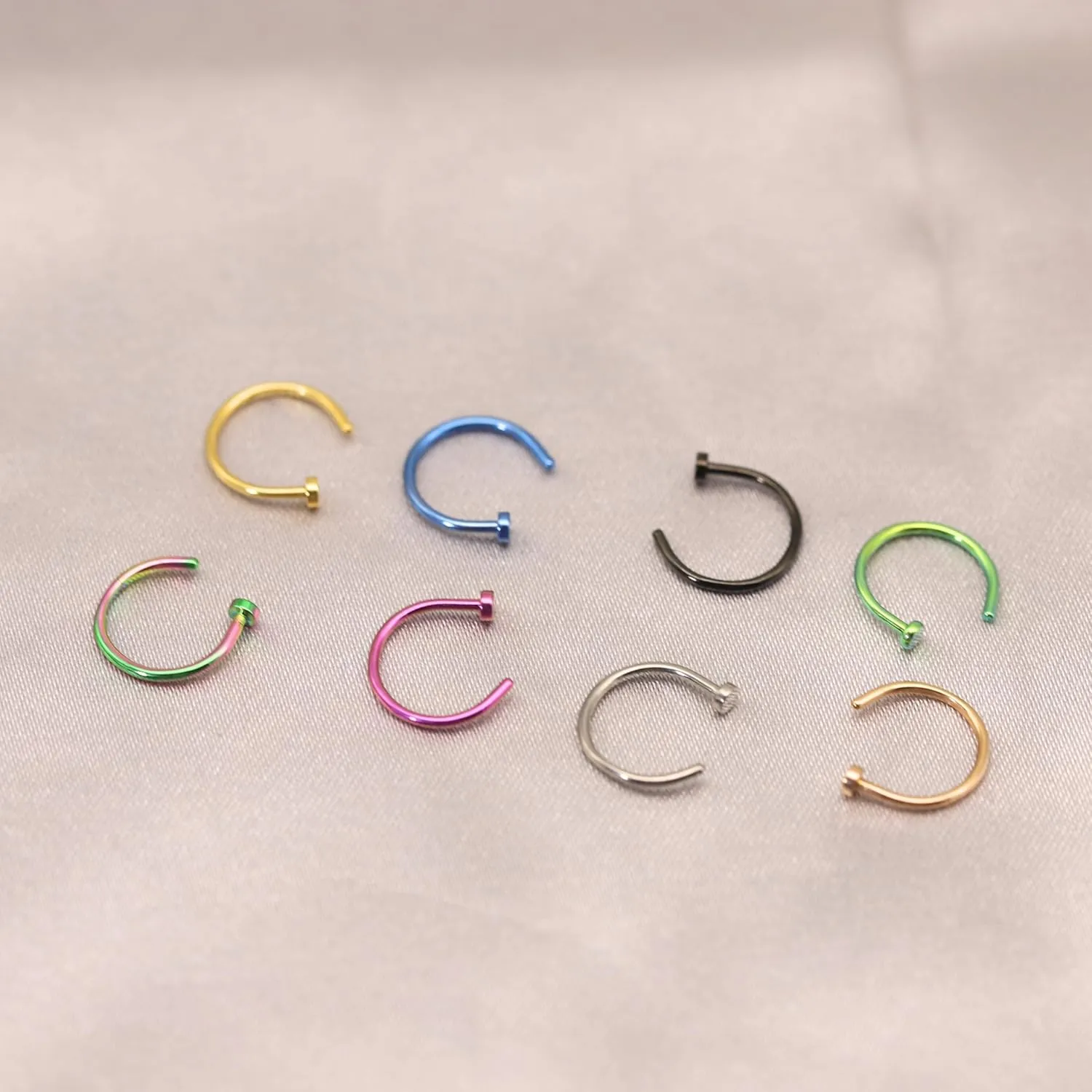 BLISI 8PCS Titanium Nose Rings Set 18K Gold Plated 18G/20G C-Shaped Cute Half Hoops - 8mm 10mm Nose Rings Hoops for Women & Men, Hypoallergenic Fake Nose Ring in Silver Gold Black Rose Gold Pink Rainbow Blue Green