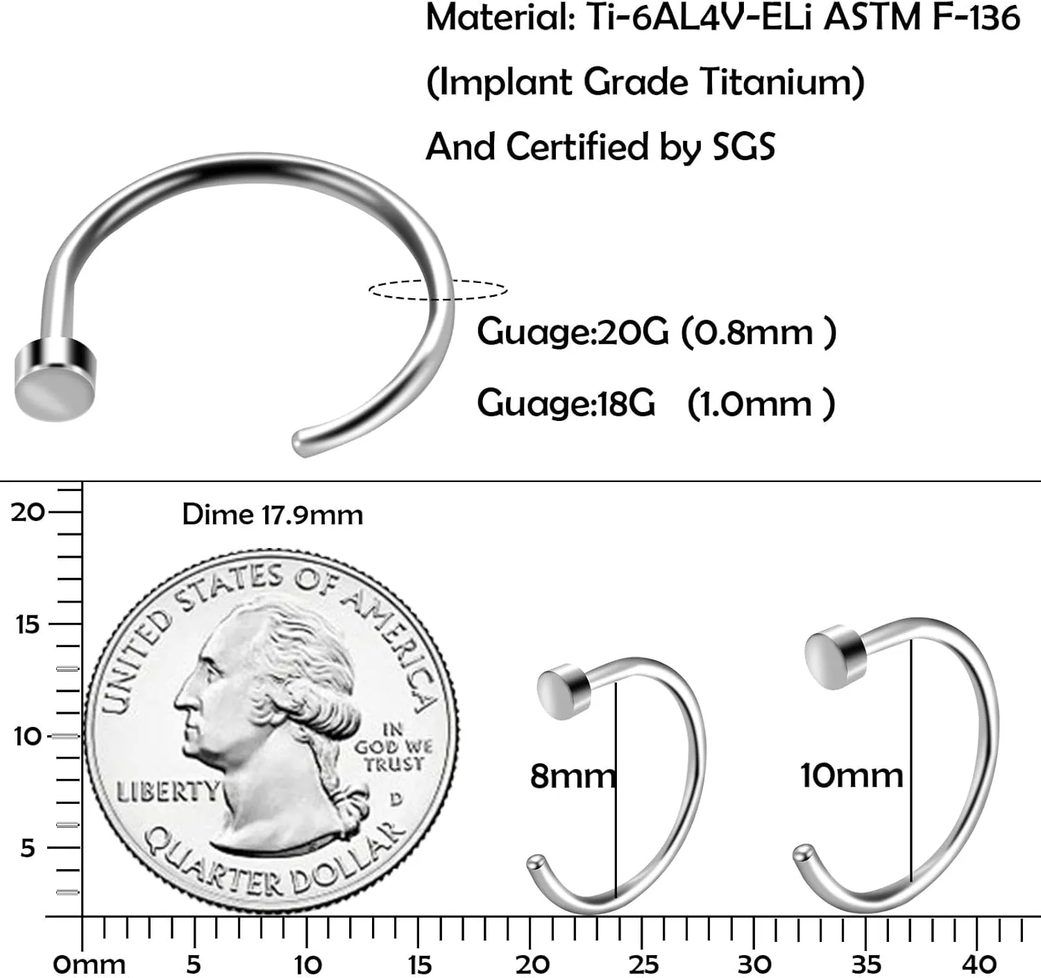 BLISI 8PCS Titanium Nose Rings Set 18K Gold Plated 18G/20G C-Shaped Cute Half Hoops - 8mm 10mm Nose Rings Hoops for Women & Men, Hypoallergenic Fake Nose Ring in Silver Gold Black Rose Gold Pink Rainbow Blue Green