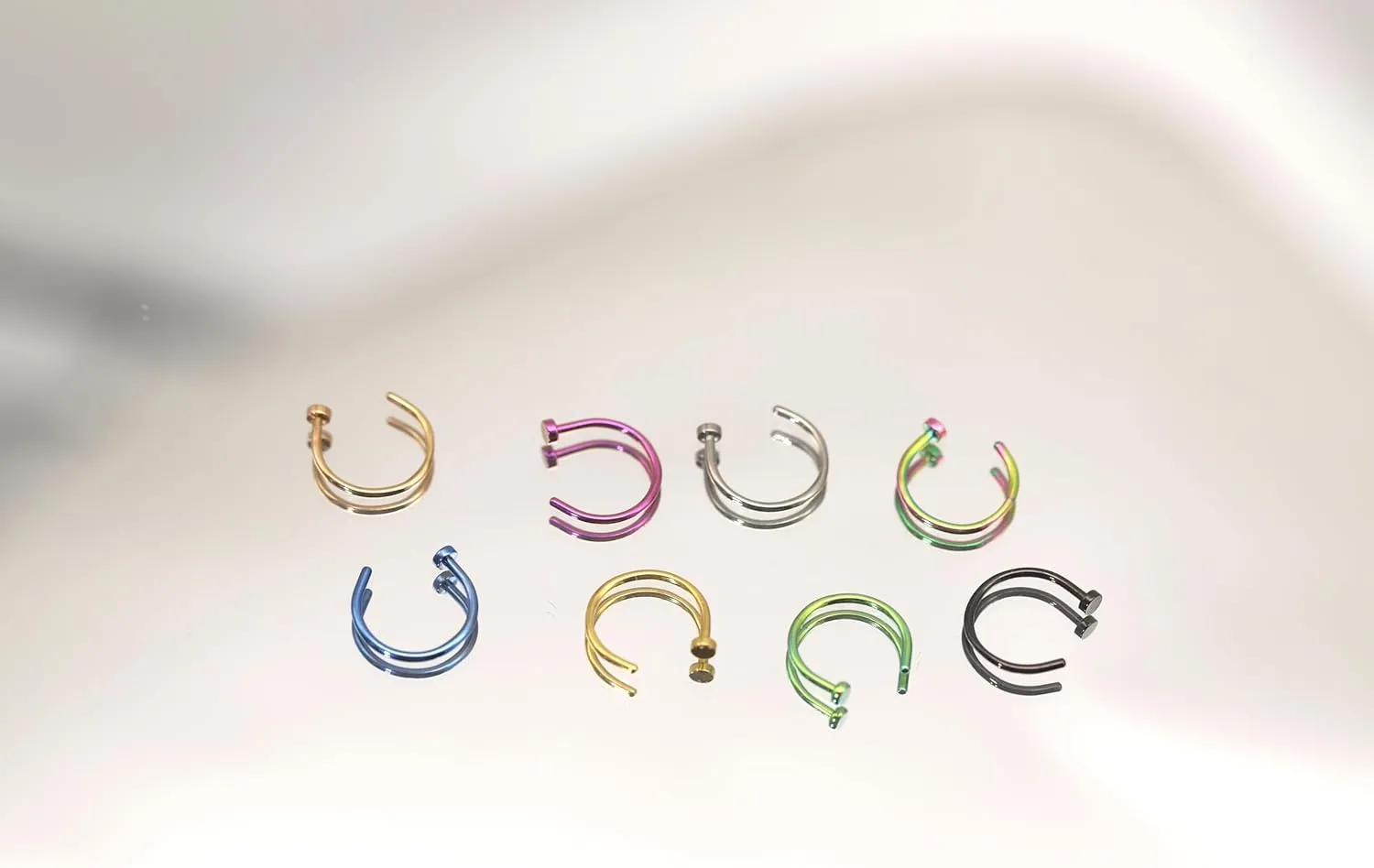 BLISI 8PCS Titanium Nose Rings Set 18K Gold Plated 18G/20G C-Shaped Cute Half Hoops - 8mm 10mm Nose Rings Hoops for Women & Men, Hypoallergenic Fake Nose Ring in Silver Gold Black Rose Gold Pink Rainbow Blue Green