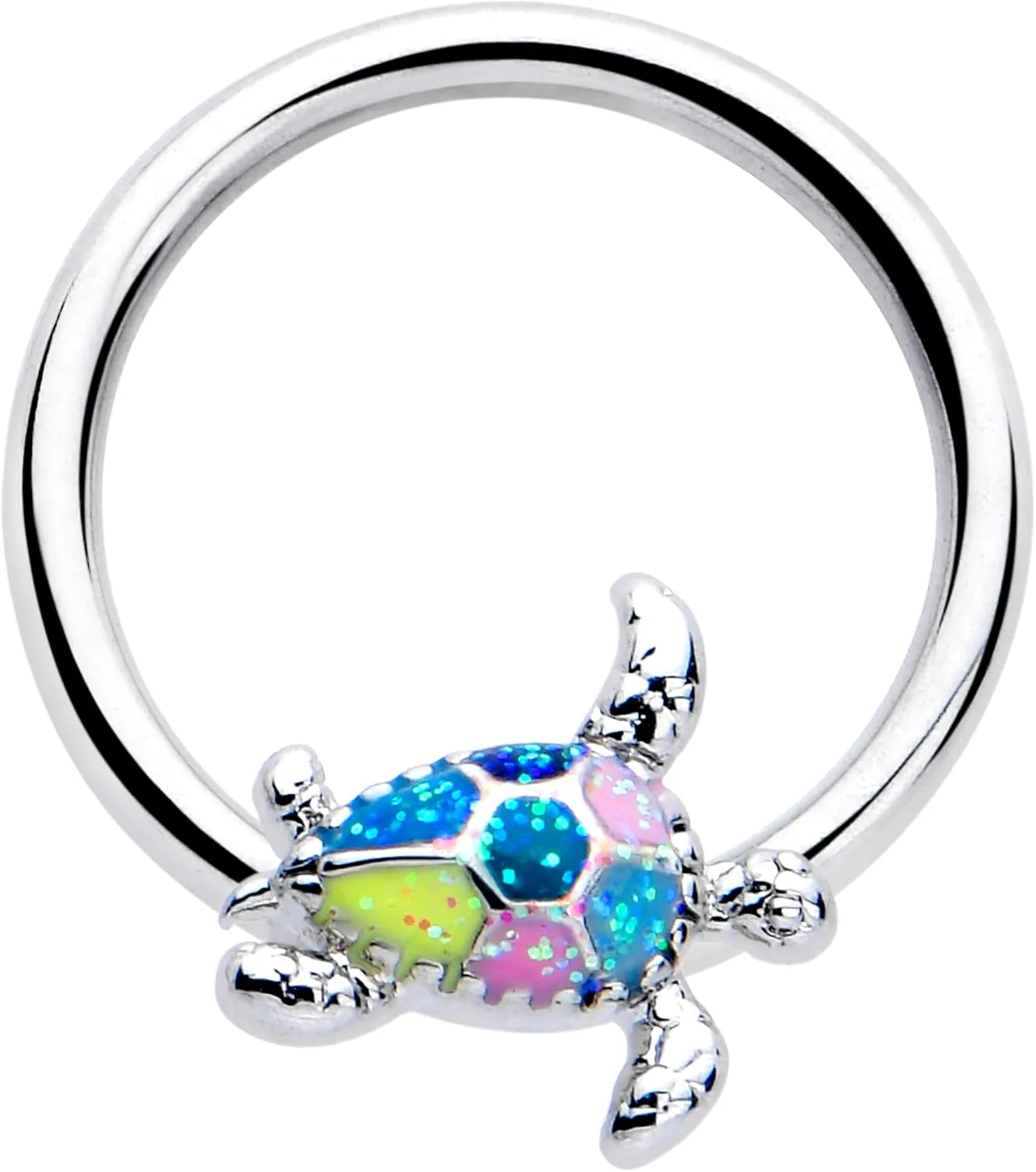 Body Candy 16G 316L Stainless Steel Glitter Turtle Sea Turtle Captive Nipple Horseshoe Nose Cartilage BCR Captive Ring 3/8
