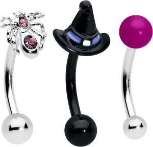 Body Candy 16G Surgical Steel Eyebrow Jewelry Cartilage Tragus Witch Spider Eyebrow Ring Set of 3 5/16