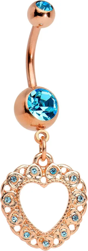 Body Candy Anodized Stainless Steel Brilliant Blue Accent Lacey Hollow Heart Dangle Belly Ring