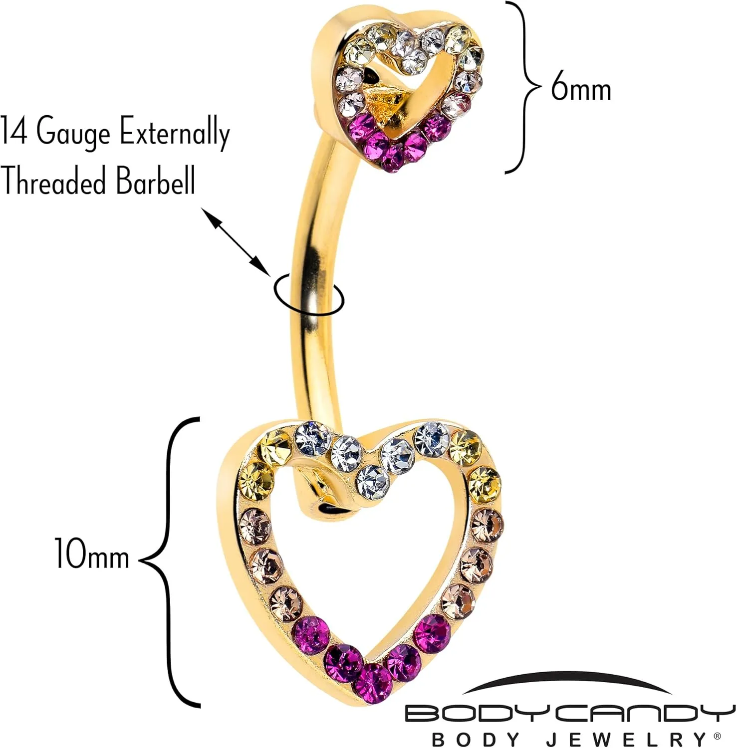 Body Candy Double Mount Belly Ring - 316L Stainless Steel Navel Ring Piercing Open Heart Valentine Belly Button Ring for Women Men
