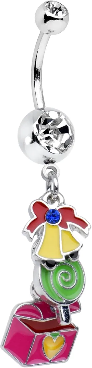 Body Candy Winter Holiday Stainless Steel Colorful Christmas Bells and Candy Dangle Belly Ring