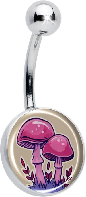 Body Candy Womens 14G 316L Stainless Steel Navel Ring Piercing Artist Drawn Pink Mushrooms Mens Belly Button Ring