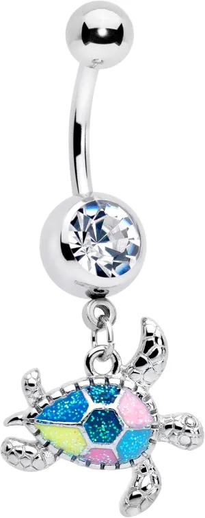 Body Candy Womens 14G 316L Stainless Steel Navel Ring Piercing Glitter Turtle Sea Turtle Mens Dangle Belly Button Ring